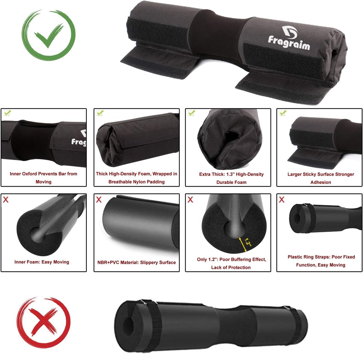 Premium Barbell Squat Pad - Ergonomic Neck & Shoulder Protection for Squats, Lunges & Hip Thrusts - Compatible with Olympic Weightlifting Bars