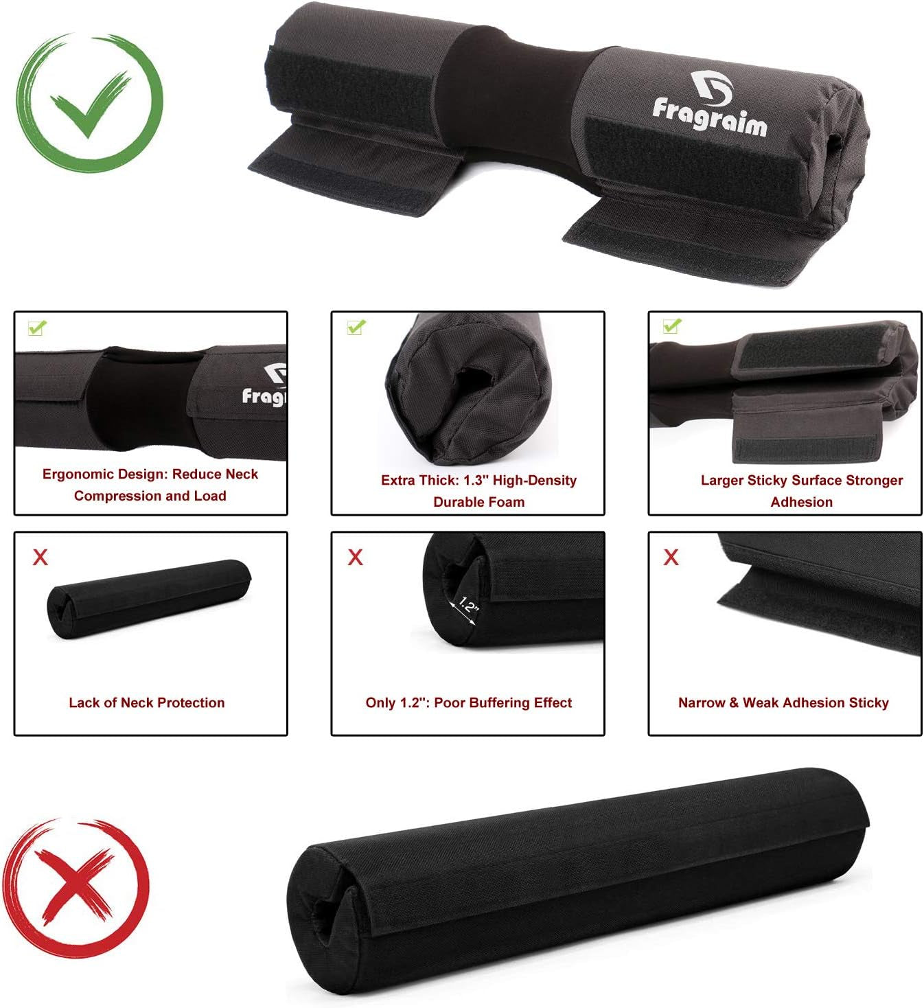 Premium Barbell Squat Pad - Ergonomic Neck & Shoulder Protection for Squats, Lunges & Hip Thrusts - Compatible with Olympic Weightlifting Bars